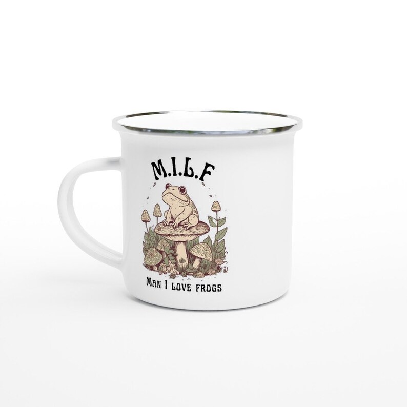 Tazza da caffè con rana, Tazza smaltata "Amo le rane", Tazza con fungo in stile cottagecore, Regalo per amanti delle rane, Regalo divertente e originale, Regalo per la fidanzata, immagine 2