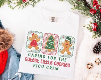 Weihnachten PICU Comfort Farben Shirt, pädiatrische Intensivstation T-Shirt, PICU Crew Weihnachts-Shirt, süßes Lebkuchen Krankenschwester T-Shirt, Picu Krankenschwester Geschenke, Picu Rn