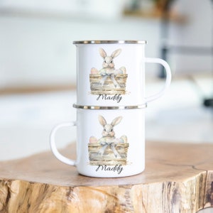 Custom Cute Easter Mug, Personalised Easter Gift for Girl, Easter mug personalised for kids, Camping mug enamel, Bunny Mug for Easter image 2