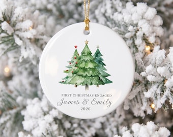 Personalised First Christmas Engaged Bauble, Custom Engagement Gift For Couples, 1st Xmas Engaged Keepsake Decoration, Proposal Ornament