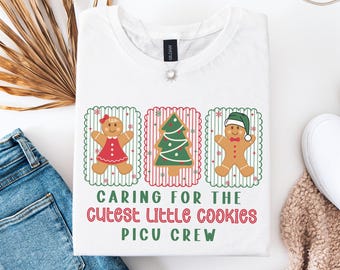 Weihnachten PICU Shirt, pädiatrische Intensivstation T-Shirt, PICU Crew Weihnachts-Shirt, süßes Lebkuchen Krankenschwester T-Shirt, Picu Krankenschwester Geschenke, Weihnachten Picu Rn Tee