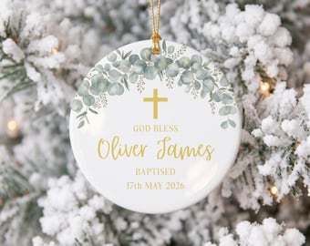 Baptism Gift Personalised, Christening Gifts for Boy or Girl, Custom Name and Date Ornament, Baby Dedication Gift, Baptism Cross Bauble