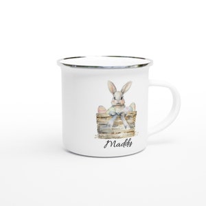 Custom Cute Easter Mug, Personalised Easter Gift for Girl, Easter mug personalised for kids, Camping mug enamel, Bunny Mug for Easter image 5