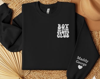 EMBROIDERED Boy Mum Club Sweatshirt, Custom Mama Sweatshirt with Kids Name on Sleeve, New Mum Gift, Cool Mamas Club, Personalized Mum Jumper