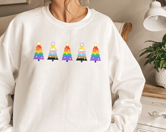 LGBTQ christmas tree sweatshirt, gay christmas sweater, queer pride shirt, LGBTQ pride christmas jumper, rainbow christmas tree sweater