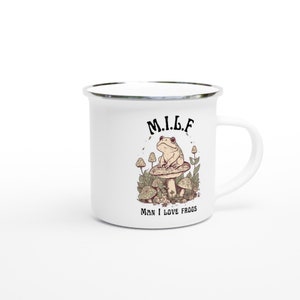 Tazza da caffè con rana, Tazza smaltata "Amo le rane", Tazza con fungo in stile cottagecore, Regalo per amanti delle rane, Regalo divertente e originale, Regalo per la fidanzata, immagine 3
