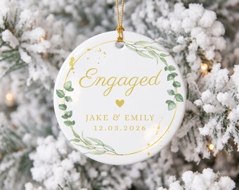 Personalized Engagement Ceramic Ornament, Custom Gift for Newly Engaged Couples, First Christmas Engaged Keepsake, Bride to Be Gifts,