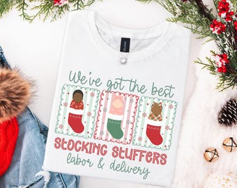 Chemise infirmière accouchement de Noël, T-shirt de Noël infirmière L&D, cadeau de Noël infirmière OB, t-shirts infirmière accouchement assortis, chemises sage-femme