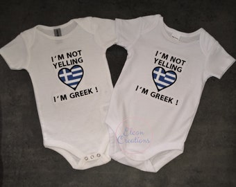 I'm Not Yelling I'M GREEK Bodysuit, Cute Embroidered Baby Onesie, Greek Baby Romper Greece