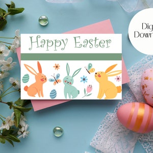 Happy Easter Printable Card / Instant Download / Easter Card Template / Easter Bunny with eggs