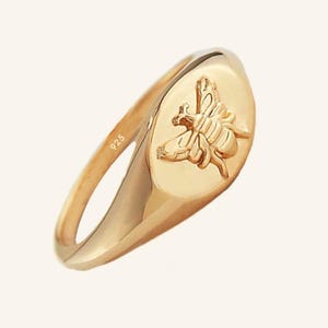 Zegelring honingbij, hommelring, minimalistische ring, bijenring, minimalistische ring, cadeau voor haar/hem, zegelring bijenkoningin - 925 zilver