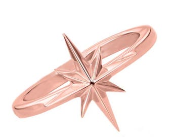 North Star Band Ring, Star Ring, Dainty Ring, Starburst Ring, Gift For Her/Him, Minimalist Ring, Valentine's Day Gift - 925 Sterling Silver