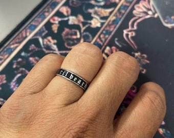 4mm Wide Til Death Black Enamel Band Ring, Promise Ring, Gift for Her, Gift for Him, Anniversary and Wedding Ring - 925 Sterling Silver