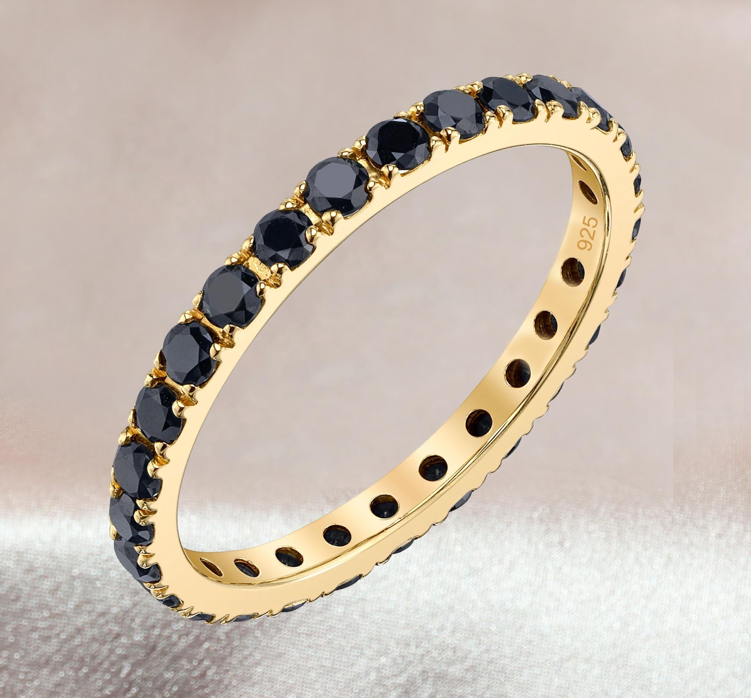 2mm Black Onyx Eternity Band Ring, Minimalist Ring, Wedding Ring, Valentine's Day Gift, Gift for Her, Stacking Ring - 925 Sterling Silver