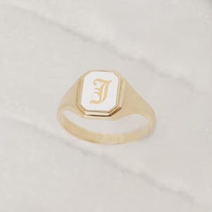 Anillo de sello con letra inicial de esmalte blanco, anillo con inicial para hombre y mujer, anillo con letra personalizada, regalo para él, regalo para ella - Plata 925