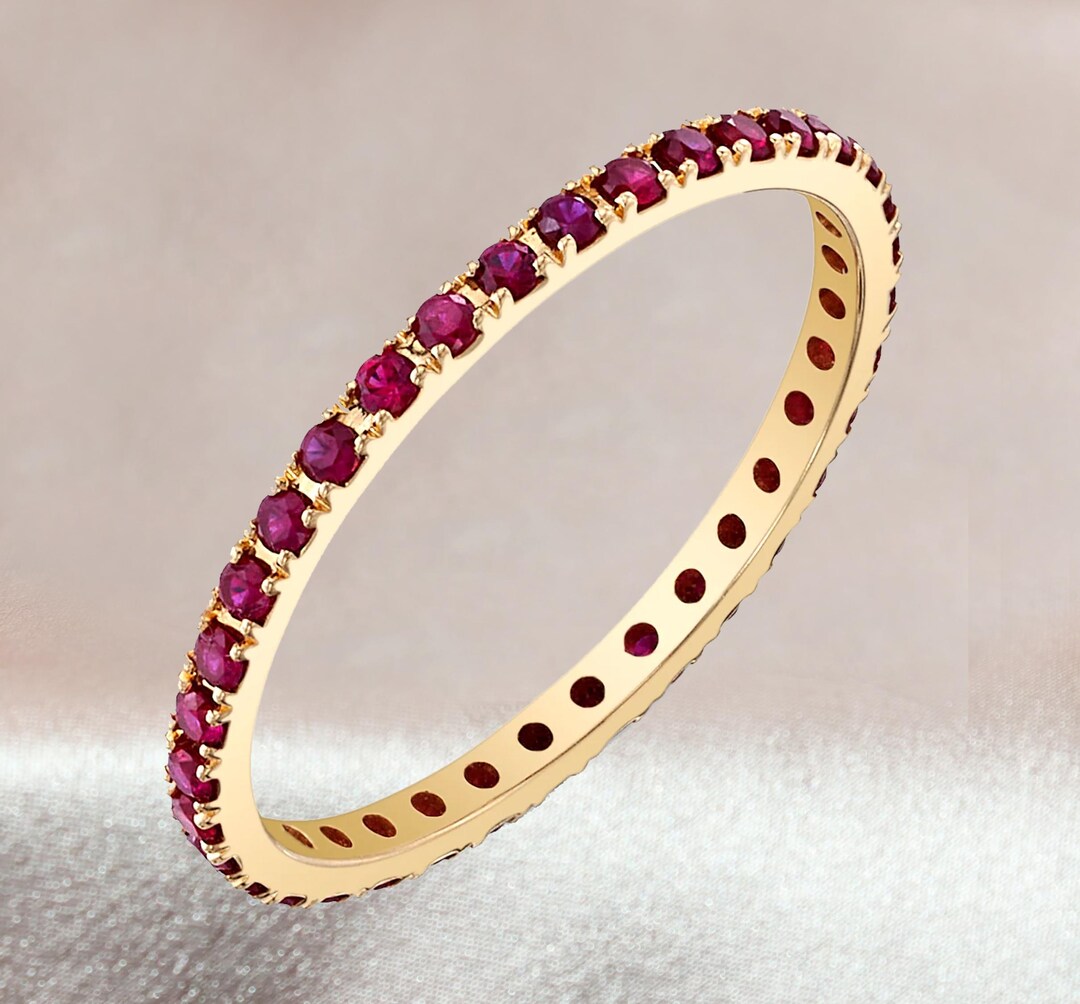 14K Sold Gold Ruby Eternity Band Ring, Minimalist Ring, Wedding Ring ...