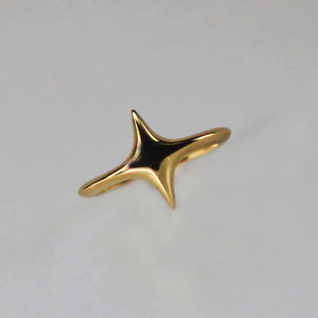 14K Solid Gold Star Ring Four Pointed Star Ring Star Band Ring 14k-solid-gold-star-ring-four-pointed-star-ring-star-band-ring