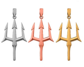 Trident Pendant, God Poseidon Trident Pendant, Men's Gold Trident Pendant, Luck Trinity Pendant, Valentines Day Gift - 925 Sterling Silver