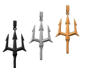 Trident Pendant, God Poseidon Trident Pendant, Men's Gold Trident Pendant, Luck Trinity Pendant, Valentines Day Gift - 925 Sterling Silver