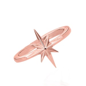 North Star Band Ring, Star Ring, Dainty Ring, Starburst Ring, Gift For Her/Him, Minimalist Ring, Valentine&#39;s Day Gift - 925 Sterling Silver