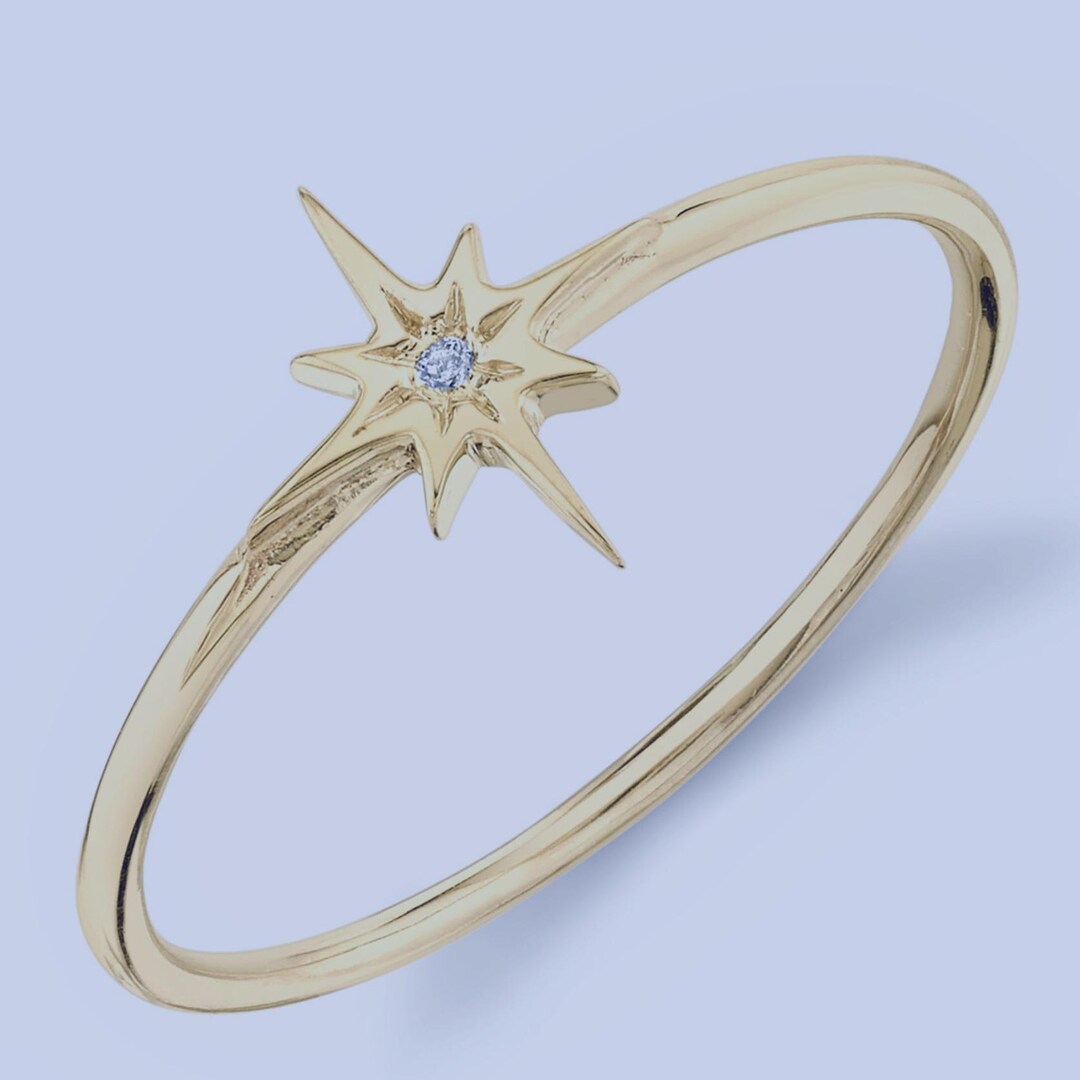 Diamond Starburst North Star Ring, Celestial Ring, Stacking Ring, Polar ...