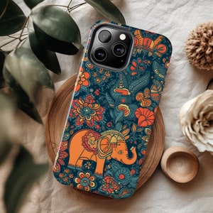 iPhone Cases, Elephant Print Phone Case, Groovy Flowers And Animal Design Phone Case, Trendy Prints, Gifts For Her, Botanical Accessories.