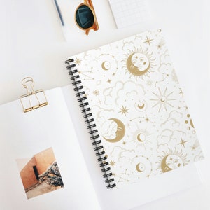 Writers Notebook With Moon And Stars, Cute Note Book Gift Ideas, Celestial Moon Aesthetic Journal, Sun And Moon Print Journals, Simple Gift