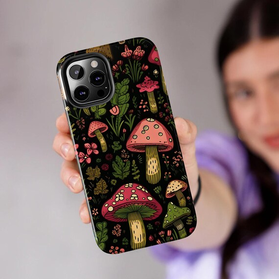 Mushroom And Floral iPhone Cases, Floral Print, Flower Print iPhone Case, Botanical iPhone Cases, Cottagecore iPhone Case, Cute iPhone Cases