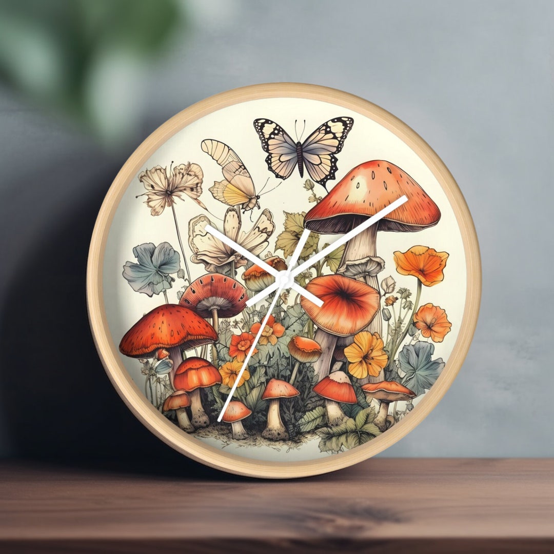 Cottage Core Decor Vintage Wall Clock Mushroom Wall Clock Etsy