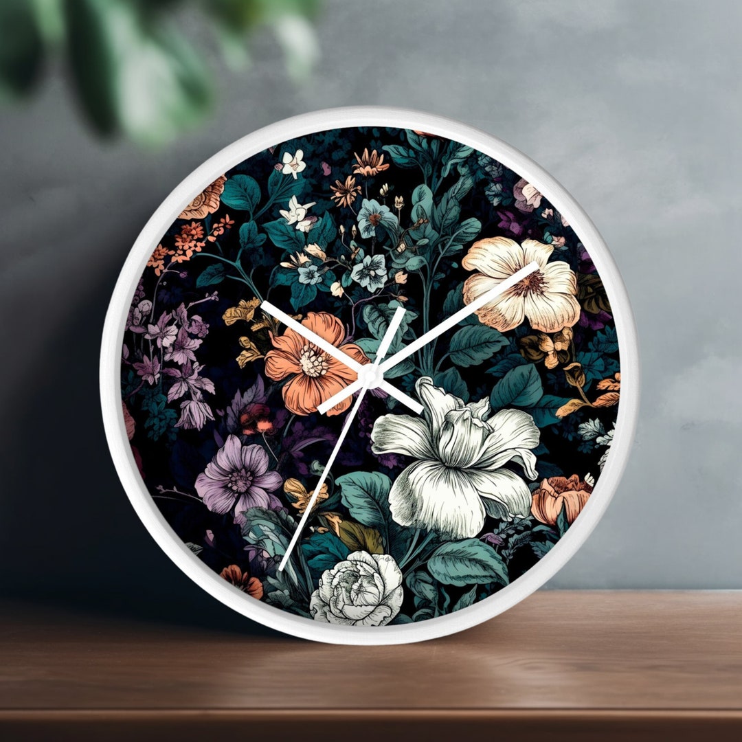 Floral Wall Clock, Boho Style Wall Decor, Botanical Decor, Analogue ...