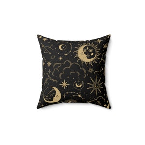 Black Moon and Stars Accent Pillow, Moon Home Decor, Celestial Moon Pillow, Cute Moon And Stars Pillows, Moon Accent Pillows, Gold Moon