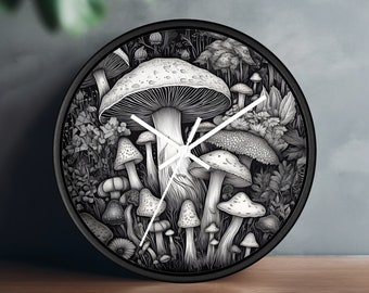 Mushroom Print, Wall Clock, Round Wall Clock, Mushroom, Wall Art, Home Decor, Wall Decor, Mystical Decor, Spiritual Decor, Wall Clocks.