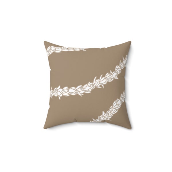 Light Brown Pikake Lei Square Pillow | Hawaii Gift | New Home Gift | House Warming | Hawaii Home Decor | Custom Unique Pillow
