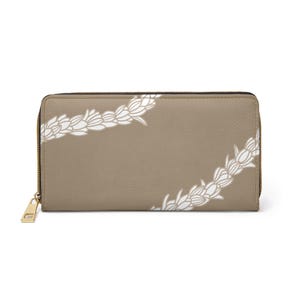 Cartera con cremallera Lei Pikake marrón claro / Organizador elegante para mujer, bolso de mano elegante, regalo para ella, bolso minimalista, artículo esencial para todos los días