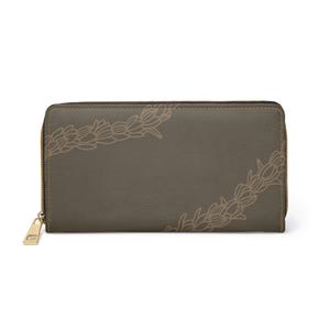 Cartera con cremallera marrón Lei Pikake, regalo de Hawái, cartera minimalista, imprescindible para todos los días, cartera de piel sintética, organizador elegante para mujer