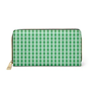 Cartera con cremallera Palaka verde: elegante organizador para mujer, cartera de mano elegante, billetera de cuero PU, regalo de Hawái, artículo esencial para todos los días
