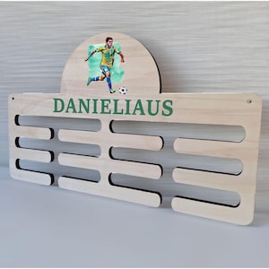 Football Custom Name Medal Hanger with Rungs - Trophy Shelf with Custom Text for Medals & Ribbons, Medal Display Award Gift