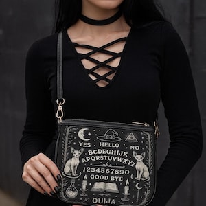 Ouija Board Witch Bag: Gothic Sphynx Cat PU Leather Crossbody Purse