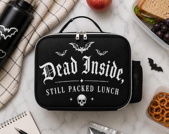 Funny Gothic Lunch Bag “Dead Inside Still Packed Lunch”, Bat Skull Lunch Box, Dark Aesthetic Food Tote, Witchy Cute Lunch Bag