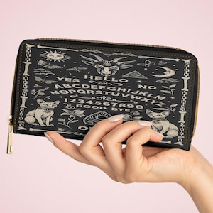 Mystical Ouija Zipper Wallet, Tarot Card Holder, Witchy Purse, Black Cat Wallet, Unique Gift for Halloween, Gothic Accessories