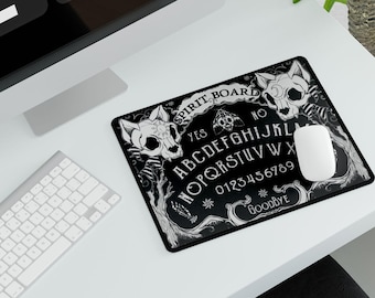 Tappetino per mouse XXL con tavola Ouija: tappetino da scrivania stregonesco con teschi di gatto