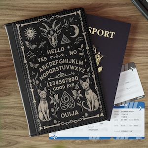 Goth OUIJA BOARD paspoorthoes veganistisch LEDEREN paspoortetui gotische instapkaart reizen heks paspoorthouder hekserij reizende geschenken