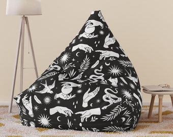 Mystical Goth Bean Bag COVER, Mystic Witchcraft Witch Snake Moon Gothic Bean Bag Cover, Game Room, Living room, Bedroom Decor