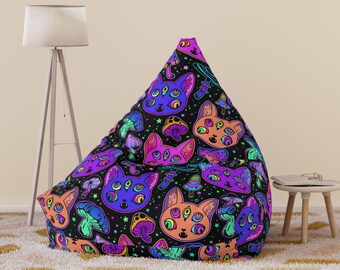 Pastel goth cat mushroom Bean Bag COVER, Purple, Green, Orange, Gothic Pastels, Game Room, Living room, Bedroom Decor, goth bean bag