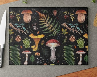 Celestial Forest Glass Cutting Board, Mystical Mystic kitchen, Dark Boho Bohemian Mushroom cutting board, cottagecore decor, Christmas Gifts