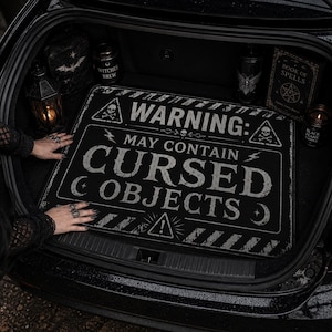 Funny Goth Car Trunk Mat, Warning May Contain Cursed Objects, Gothic Car Cargo Liner, Spooky Car Accessory, Alternative Gift