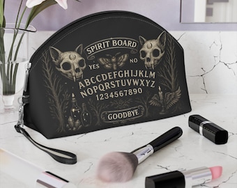 Gothic Sphynx Skull Makeup Bag: Witchy Spirit Board Cosmetic Pouch