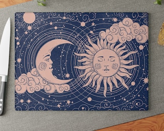 Celestial SUN & MOON Cutting Board, Dark Boho kitchen decor, Bohemian Mystical cutting board, cottagecore decor, Mystic home decor, gifts