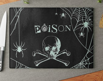 Goth POISON Glass Cutting Board, Gothic Home Decor, Kitchen Decor Accessories, Spider Skull, Mystical kitchen supplies, Christmas gifts