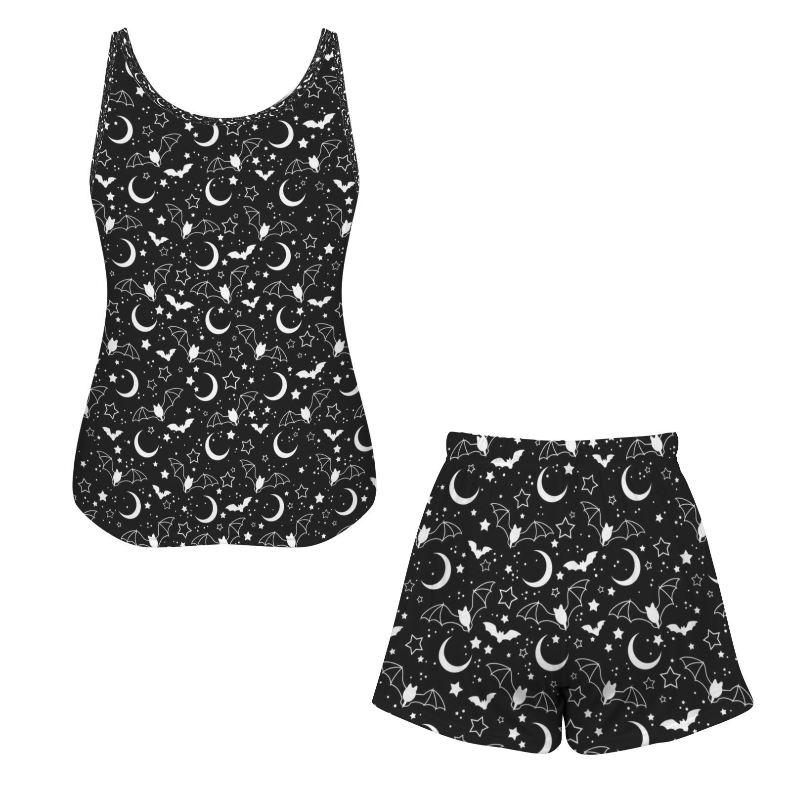 Pastel Goth Witch Pajama Set Vest and Shorts | Cute Spooky Bat Moon ...